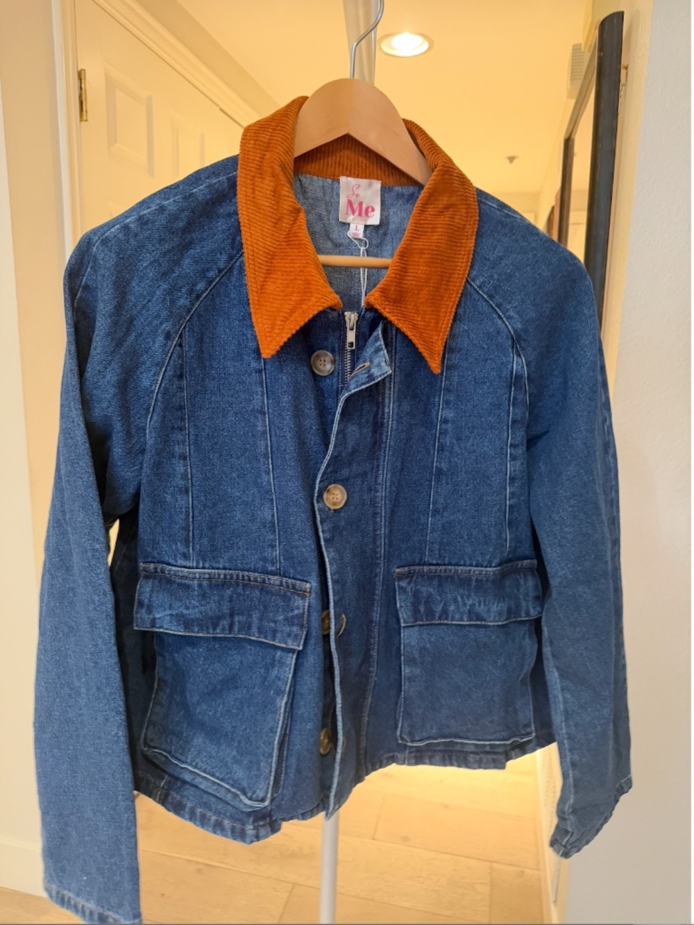 So Me Denim Chore Jacket NWT Large Corduroy Collar